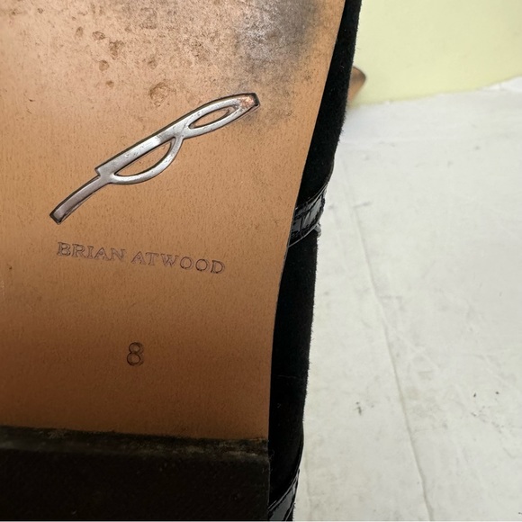 Brian Atwood Sanaa Suede Leather Lace Up Ballet Flats Shoes Pointy Toes Black - Picture 13 of 16